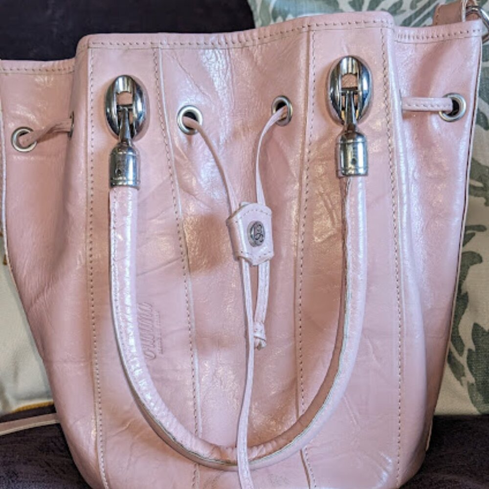 Cristiana Pink Italian leather bucket bag 2 straps